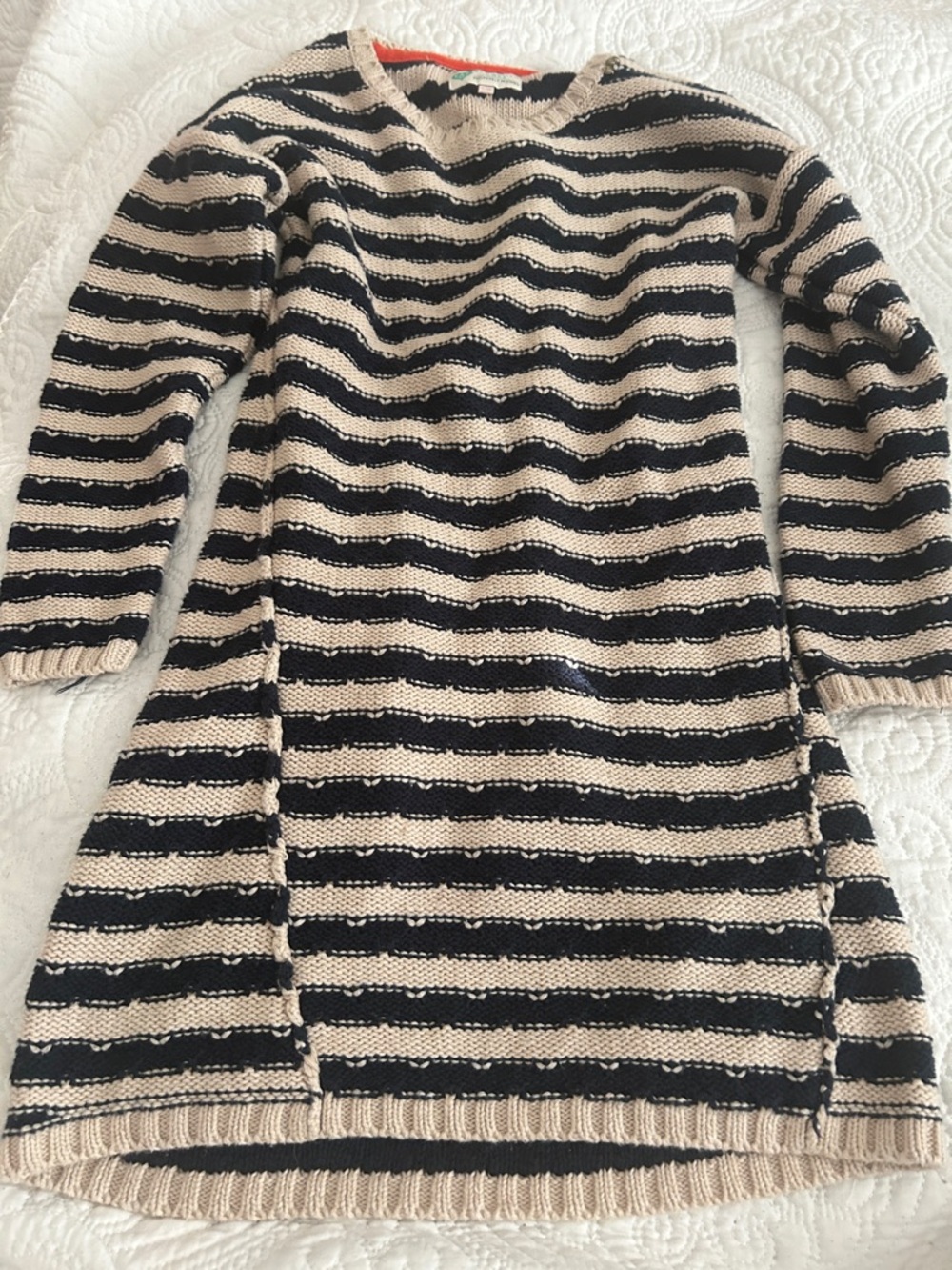 Girls' Striped Knit Casual Dress in Black and Cream